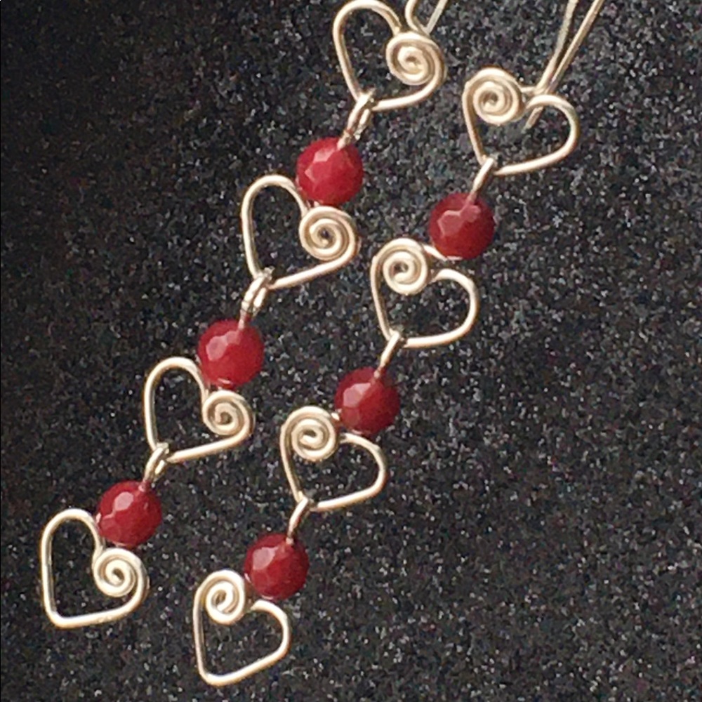 Ruby Red Gemstone Heart Earrings, Sterling Silver